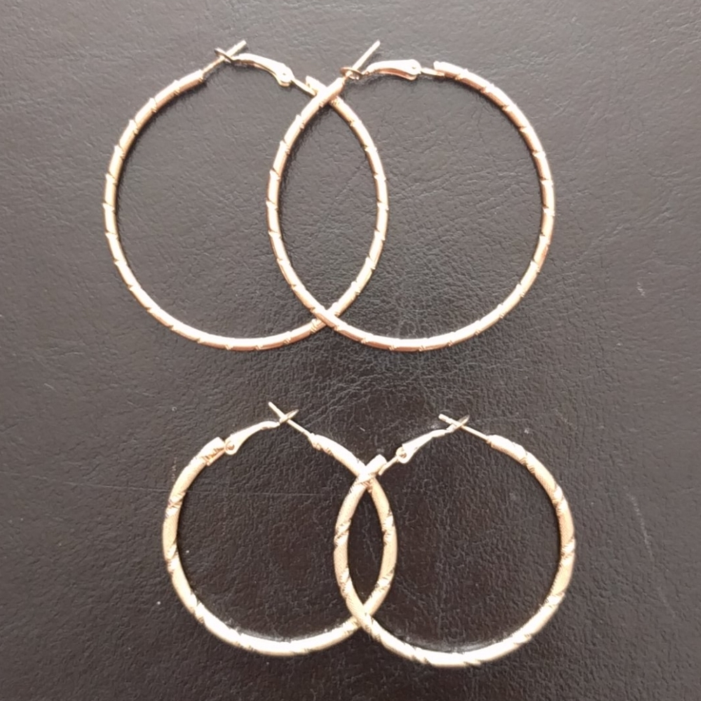 2 Pairs of Gold Hoop Earrings Lot